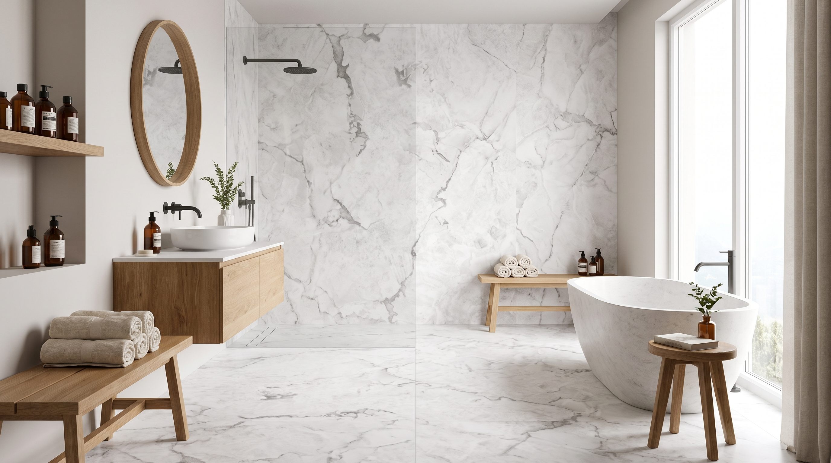 Oyster Bianco — inspiration til hvid marmor