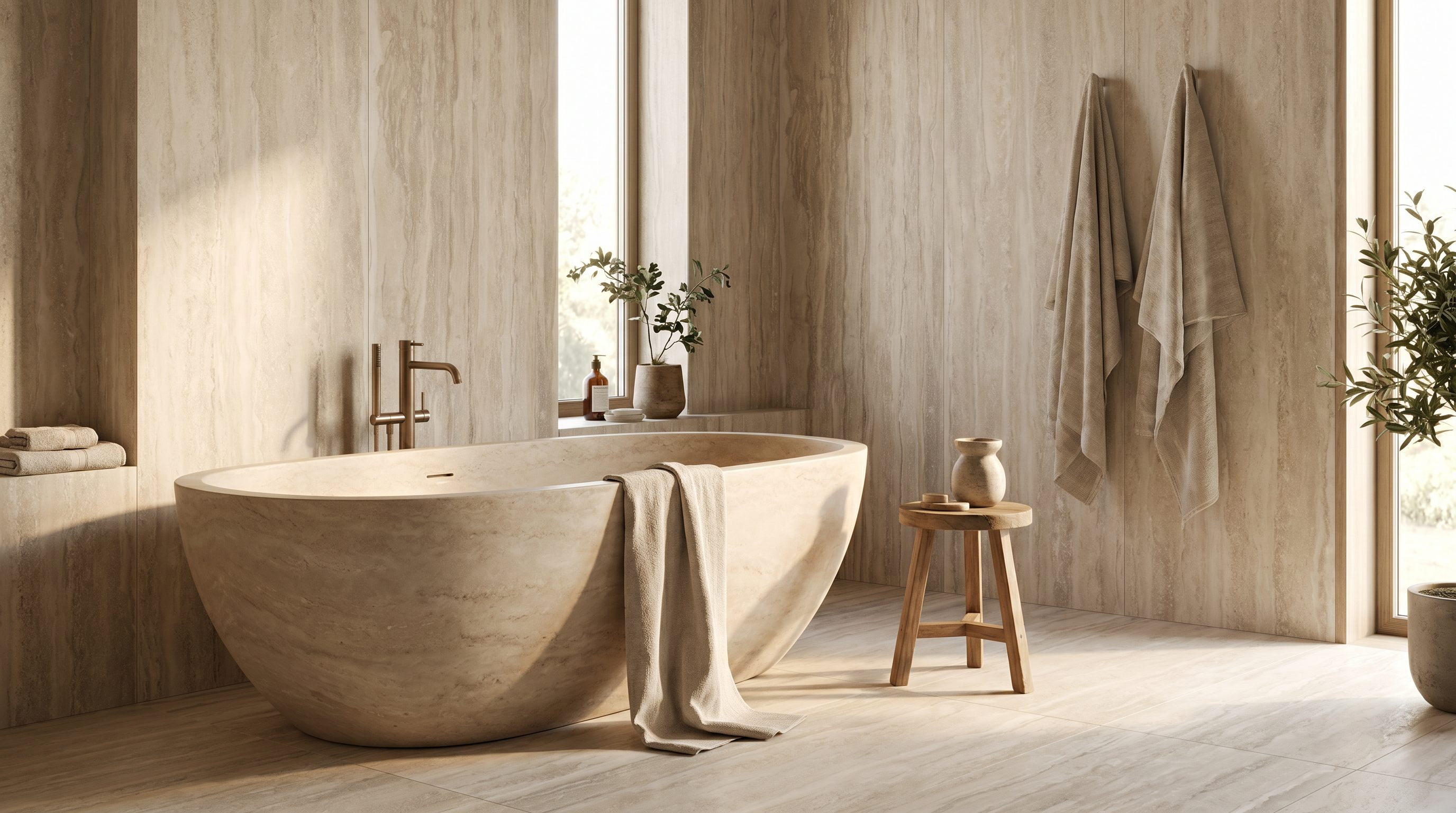 Travertino Sand — inspiration til sten & travertin